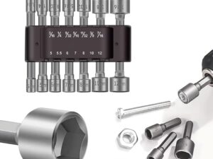 14 Piece Power Nut Driver Drill Bit Socket Wrench Tool Set | 35K Carbon Steel 1/4 Inch Hex Shank Nut Driver Bits | Rustproof Wrench Adapter Kit for Drill Machine