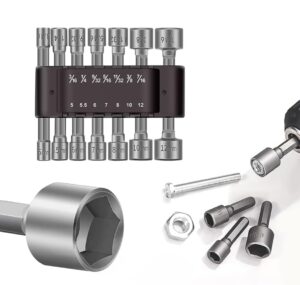 14 Piece Power Nut Driver Drill Bit Socket Wrench Tool Set | 35K Carbon Steel 1/4 Inch Hex Shank Nut Driver Bits | Rustproof Wrench Adapter Kit for Drill Machine