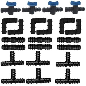 PMW – 16 MM Drip Irrigation Pipe Fittings, Accessories, Elbows, Tee, Straight Connectors, Taps Agro Drip Irrigation Tools Garden Water Supplying Kit (15Pcs Each Total 60 Pieces)