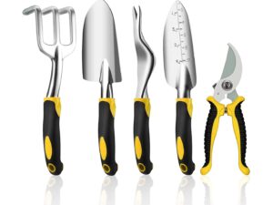 HASTHIP® Garden Tools for Home Gardening,Weeder,Transplanter,Trowel,Hand rake, Pruner, Garden Tool with Cast Aluminium Heads and Ergonomic Handles, Tools Kit Set (Multi)