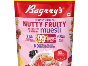 Bagrry’s Crunchy Nutty Fruity Muesli with Seeds & Berries 1kg | 78% Fruit, Nuts, Seeds & Multigrains | 99 Calories per serve | Rich in Fibre & Protein | No Artificial Preservatives or Colours | Breakfast Cereal