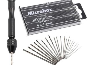 Sunkizzrs® 20 Pcs HSS Mini Twist Drill Bits Set (0.3-1.6mm) with Hand Pin Vise/Micro HSS Push Drill/Precision Hand Tool for Resin Arts Crafts、Model Making、Wood、DIY (Style A)