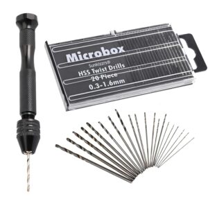 Sunkizzrs® 20 Pcs HSS Mini Twist Drill Bits Set (0.3-1.6mm) with Hand Pin Vise/Micro HSS Push Drill/Precision Hand Tool for Resin Arts Crafts、Model Making、Wood、DIY (Style A)