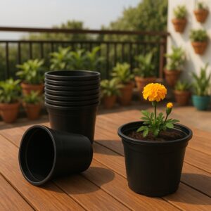 Kraft Seeds Nursery Pots 4 Inch Pack of 10, Black Plant Pot with Drainage Hole, Lightweight Seedlings Plastic gamla, Durable UV Treated Flower Pots for Garden,Indoor & Outdoor- Planters for Balcony