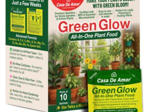 Casa De Amor Green Glow– All In One Plant Food | Complete Nutrition with NPK & Micronutrients | For All Indoor, Outdoor, Balcony Plants | 10 Sachets (200g) | Fast Growth & Flowering
