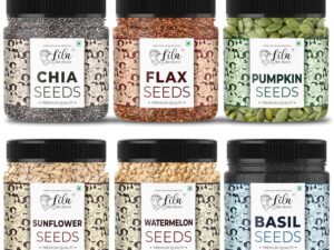 LILA DRY FRUITS 6 Superseed Combo (Basil, Chia, Sunflower, Watermelon, Pumpkin & Flax) 6 x 250 Gms Healthy Combo for Immunity Weight Loss Mix Seeds for Diet Superfood Snacks Perfect for Gifting