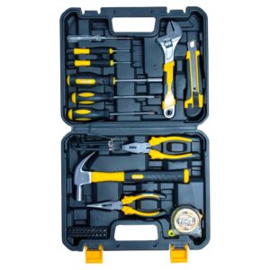 iBELL VORMIR Hand Tool Kit VR TK32, 40-Piece Set, Professional Hand Tools, Durable Chrome Finish, Screwdrivers, Hammer, Wrenches, Pliers, Knife, Measuring Tape, Portable Plastic Toolbox Case