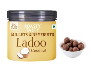 Roasty Tasty Coconut – Millets & Dryfruits Ladoo | No Added Sugar | Energy Bar Replacement | No Artificial Flavor | Healthy Snacks | Rich in Proteins | Dry Fruits, Seeds & Nuts Mithai |Pack of 1-100g
