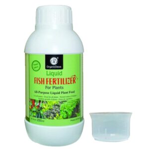 OrganicDews Liquid Fish Fertilizer for Plants 250 ml with Measuring Cup 25 ml – All Purpose Liquid Fertilizer Vigorous Growth Compost Starter 250 ml