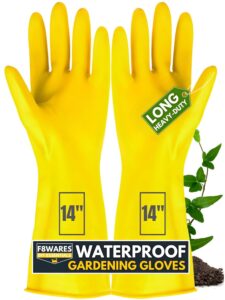 14 Inch Long & Thick Rubber Heavy Duty Gardening Gloves – Waterproof Hand Gloves for Garden Work – Handling Accessories Tools & Equipments for Home Garden,Dairy Farming, Beekeeping & Kitchen