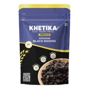 Khetika Premium Afghani Black Raisin 200g | Dry Fruits, Kismis, Kishmish, Dry Grapes, Premium Raisins, Dried Kishmish Without Seeds, Rich In Fiber Iron Calcium, 100% Natural & Gluten-Free,