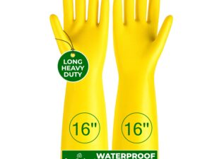 Casa De Amor 16 Inch Long Heavy Duty Latex Rubber Gardening Gloves – Waterproof & Reusable Garden Gloves for Home, Farming, Agriculture & Dairy Use – 0.55mm Thick, Yellow (1 Pair)