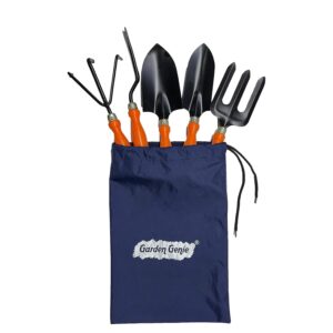 Garden Genie Gardening Hand Tools Kit for Home Garden | 5 Pcs Heavy Duty Set with Cultivator, Weeder, Fork, Big & Small Trowel with Storage Bag | Garden Tools for Planting, Farming & Home Gardening