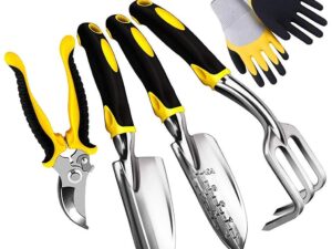 HASTHIP® 5Pcs Gardening Tools for Home, Gardening Transplanting Spade,Cultivator, Pruner and Gardening Gloves, Durable Gardening Tools Set for Garden Patio