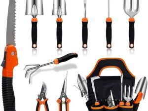HASTHIP® 10Pcs Gardening Tools Set – Heavy Duty Stainless Steel – Gardening Tools Kit for Home Garden – Plant Cutter for Home Garden – Manual Planting Tools with Tool Bag – Suitable for Patio & Lawn