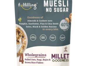 Fulfilling Muesli Sugar free – Pumpkin, Flax & Chia seeds, Dry fruit & Nuts – Rolled Oats + Millet flakes | No added Sugar snack | Gluten free Healthy Breakfast 700g