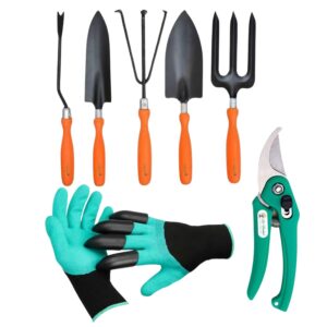 Go Hooked Garden Tools Set | Home Gardening Kit | Garden Gloves | Pruner Cutter | Cultivator | Fork | Shovel | Trowel | Weeder Gardening Kit Pack of 7 Pcs