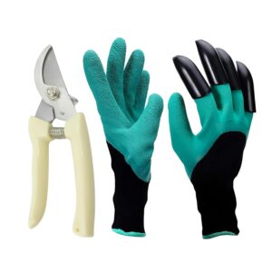 Oblivion Plant Cutter Garden Tool for Home Gardening 2 Pcs – Multi-Purpose Home Gardening Pruner & Gardening Gloves, Heavy-Duty Shrub Cutter for Tree & Flower Shears, Reusable Gloves with Rubber Grip
