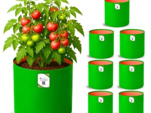 ORGANIC BAZAR 12×12 HDPE Grow Bags for Home Gardening, Premium HDPE Green-Orange Planters for Vegetable Plants (Pack of 8)