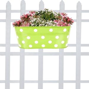 TrustBasket Dotted Oval Railing Planter for Balcony with Detachable Handle (Green, 12 inch) | Hanging Planter | Anti Rust Plant Container Gamla for Home Décor | Indoor & Outdoor