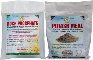 BON Products Rock Phosphate and Potash Meal Combo, 100% Bio Organic Natural Fertilizer, Chemical Free, 2.5 kg (1.25 kg + 1.25 kg), Powder Form, 2 Pack Set