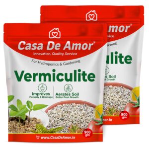 Casa De Amor Vermiculite for Gardening | Lightweight Soil Additive for Aeration & Moisture Retention | Ideal for Seed Germination, Potting Mix & Hydroponics (2 Packs of 900 gm)