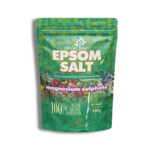 DIVINE TREE Epsom Salt for Plants | Magnesium Sulphate Fertilizer for Home Garden | Organic Plant Growth Booster & Potting Soil Mix Conditioner | Water Soluble Food for Indoor & Outdoor Plants (900g)