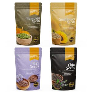 Purevitr Edible Seeds Combo 800g (200g Each) | Pack of 4 | Pumpkin + Sunflower + Flax + Chia Seeds | Rich in Omega-3, Protein, Fiber & Essential Nutrients | Superfood for Healthy Living