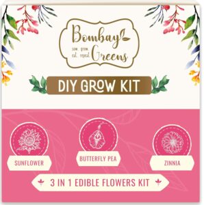 3 in 1 Edible Flowers Gardening Kit | Grow Your Own Kit – Zinnia, Butterfly Pea Flower, Sunflower Plant | DIY Kit of Flower for Home Garden