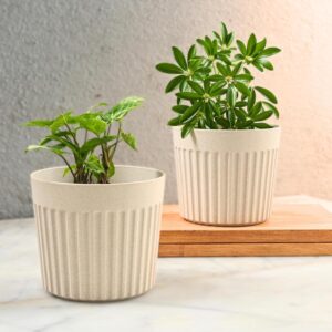 Eha Earth Friendly Romano 6 inch Planters for Home Décor | Set of 2 |Plant Pot Made with Bamboo Fibers | UV Protected Pots & Planters | Flower Pot for Living Room | Sand Castle