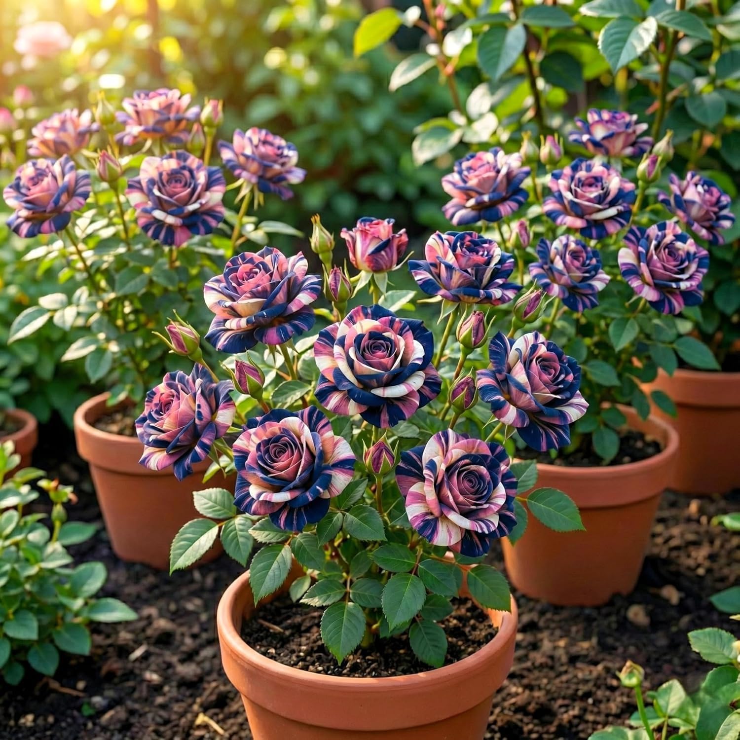 2 Live Hybrid Rose Cuttings - All-Season Blooming, Hybridization Mix - Fragrant Multi-Color Flowers for Home Garden & Balcony (BLUE WHITE PINK) - Image 2