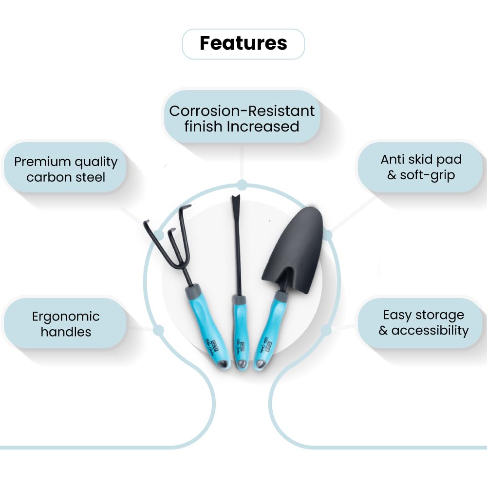 IFFCO Urban Gardens - Garden Tool Set 3 Pc - Weeder for Weed Removing + Trowel 1Pc for Digging & Transplant + Cultivator 1Pc for Hoeing & Trenching - Complete Tools Kit for Home Gardening - Image 4