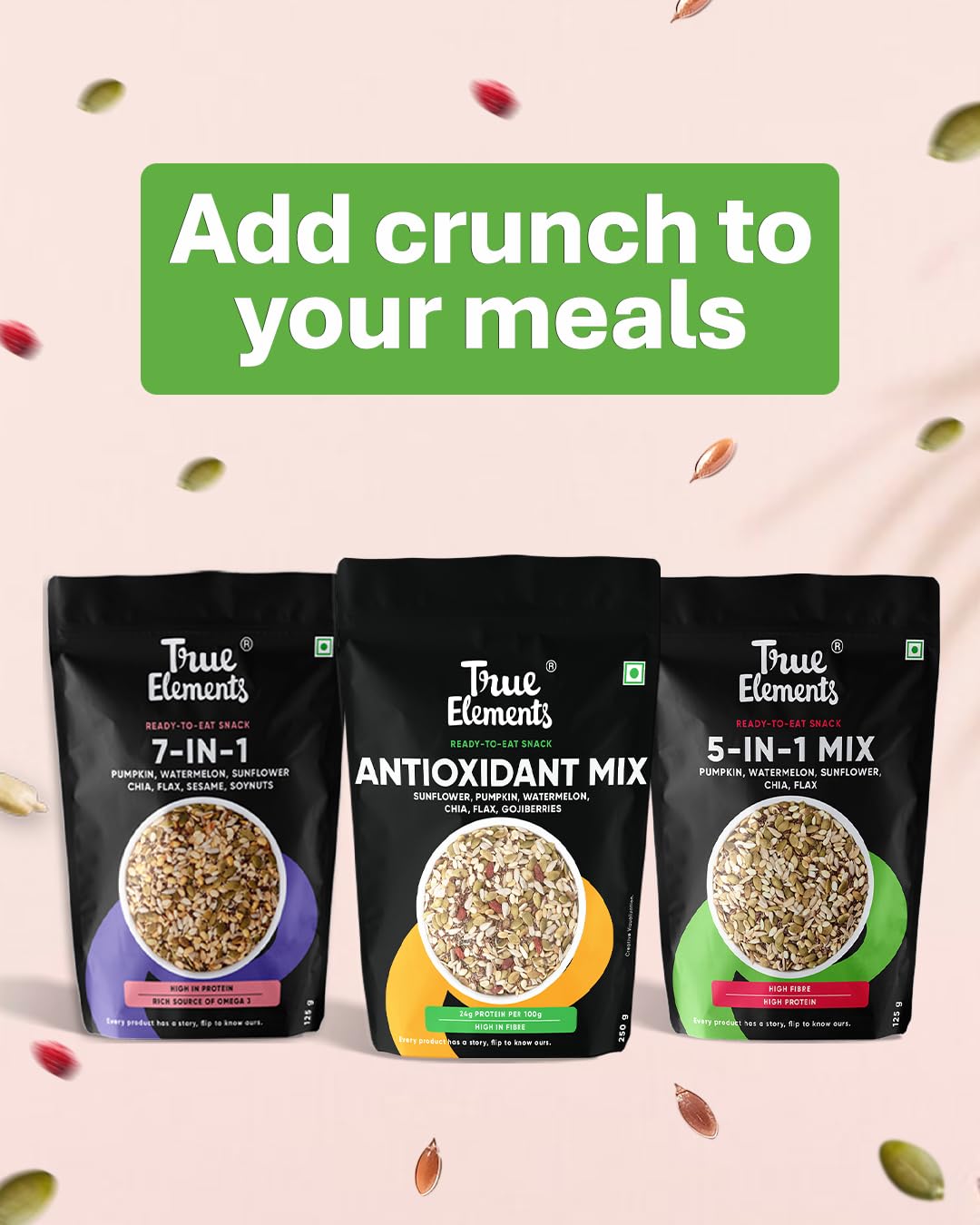 True Elements Mixed Seeds for Eating 250g - 5 in 1 Seeds Mix | Edible Seed | Healthy Snack | Mix of Pumpkin, Watermelon, Sunflower, Chia & Flax Seed | High in Protein | 100% Natural and Roasted - Image 7