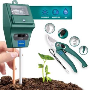 FreshDcart Solar pH Meter for Soil Testing – New 3 in 1 Soil Moisture Sensor, Soil pH Meter for Agriculture & Solar Light Meter, Moisture Meter for Plants, Acidity Tester with Garden Scissor