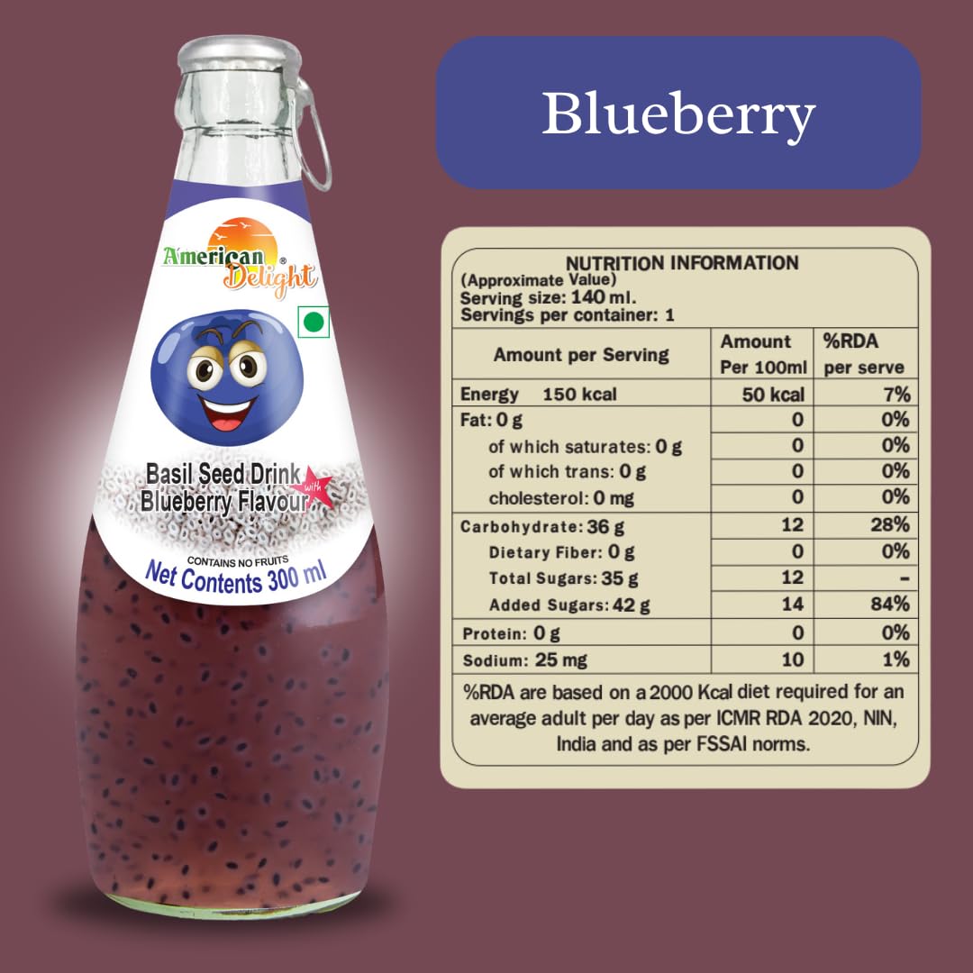 American Delight Flavored Drink with Basil Seed |Cocktail, Kiwi, Lychee, Blueberry, Strawberry, Orange Flavored Fruit Drink with Basil Seeds Aka Sabja Seeds | Pack of 6 x 300 Ml Each - Image 6