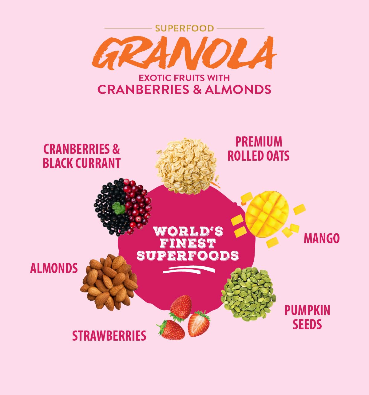 Bagrry’s Superfood Granola Exotic Fruits with Cranberries & Almonds 400g - 75% Fruits, Nuts, Seeds & Grains | 13 Nutrient-Packed Superfoods | 100% Plant-Based | High in Fibre & Protein | Healthy Breakfast Cereal | Multigrain Cereal | 100% Baked Granola | No Palm Oil - Image 4