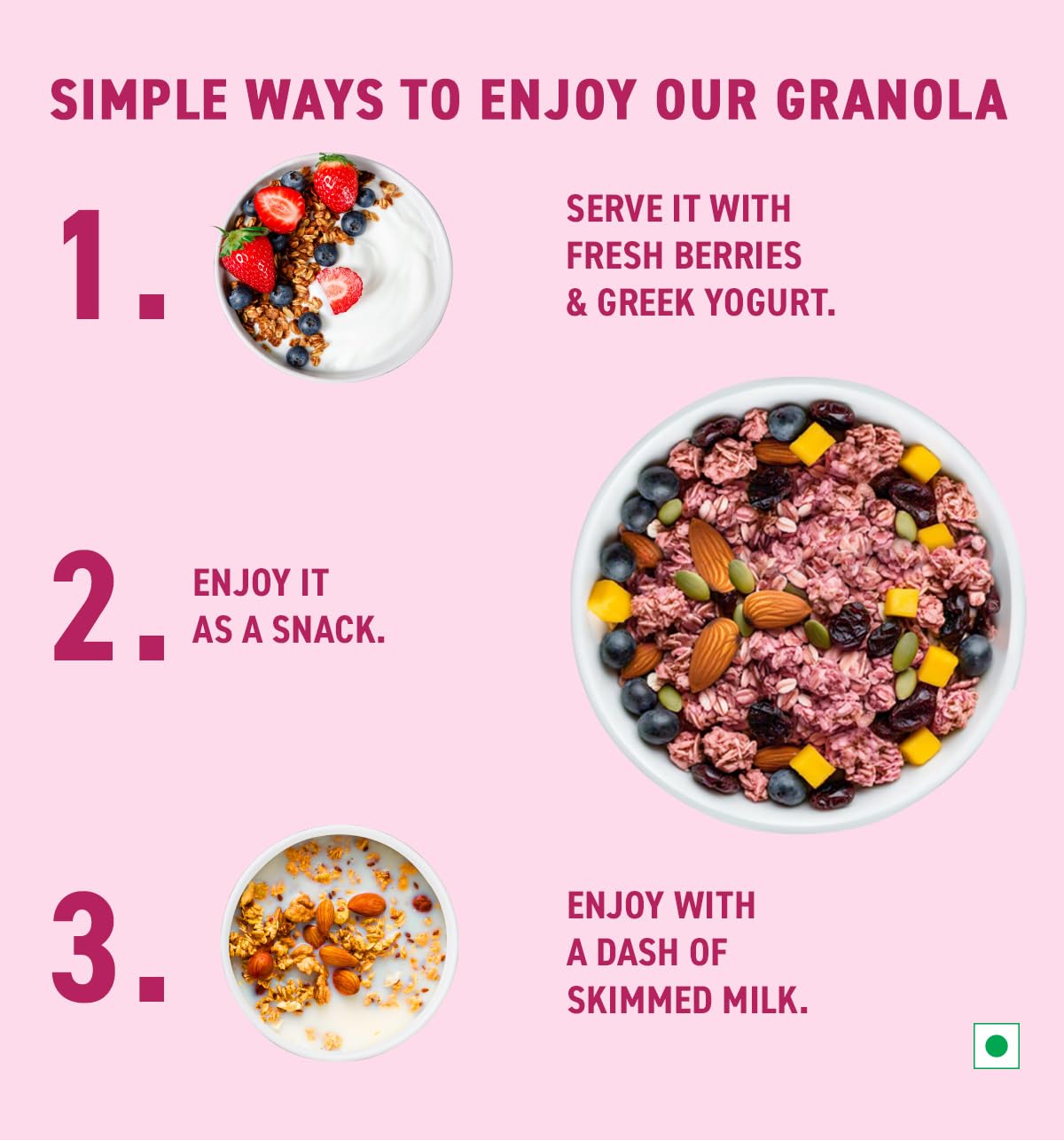 Bagrry’s Superfood Granola Exotic Fruits with Cranberries & Almonds 400g - 75% Fruits, Nuts, Seeds & Grains | 13 Nutrient-Packed Superfoods | 100% Plant-Based | High in Fibre & Protein | Healthy Breakfast Cereal | Multigrain Cereal | 100% Baked Granola | No Palm Oil - Image 6
