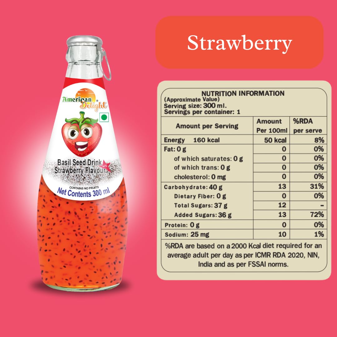 American Delight Flavored Drink with Basil Seed |Cocktail, Kiwi, Lychee, Blueberry, Strawberry, Orange Flavored Fruit Drink with Basil Seeds Aka Sabja Seeds | Pack of 6 x 300 Ml Each - Image 4