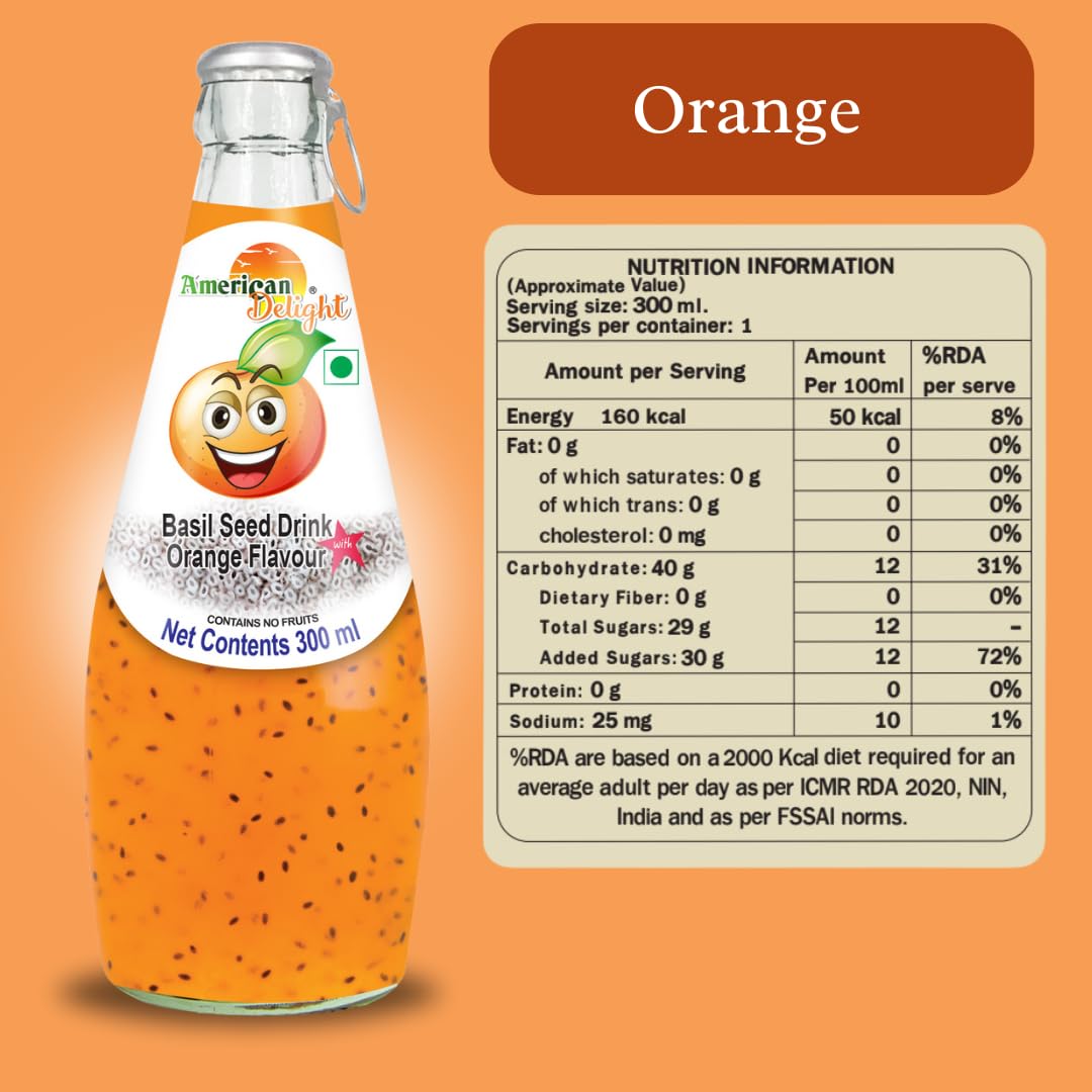 American Delight Flavored Drink with Basil Seed |Cocktail, Kiwi, Lychee, Blueberry, Strawberry, Orange Flavored Fruit Drink with Basil Seeds Aka Sabja Seeds | Pack of 6 x 300 Ml Each - Image 9