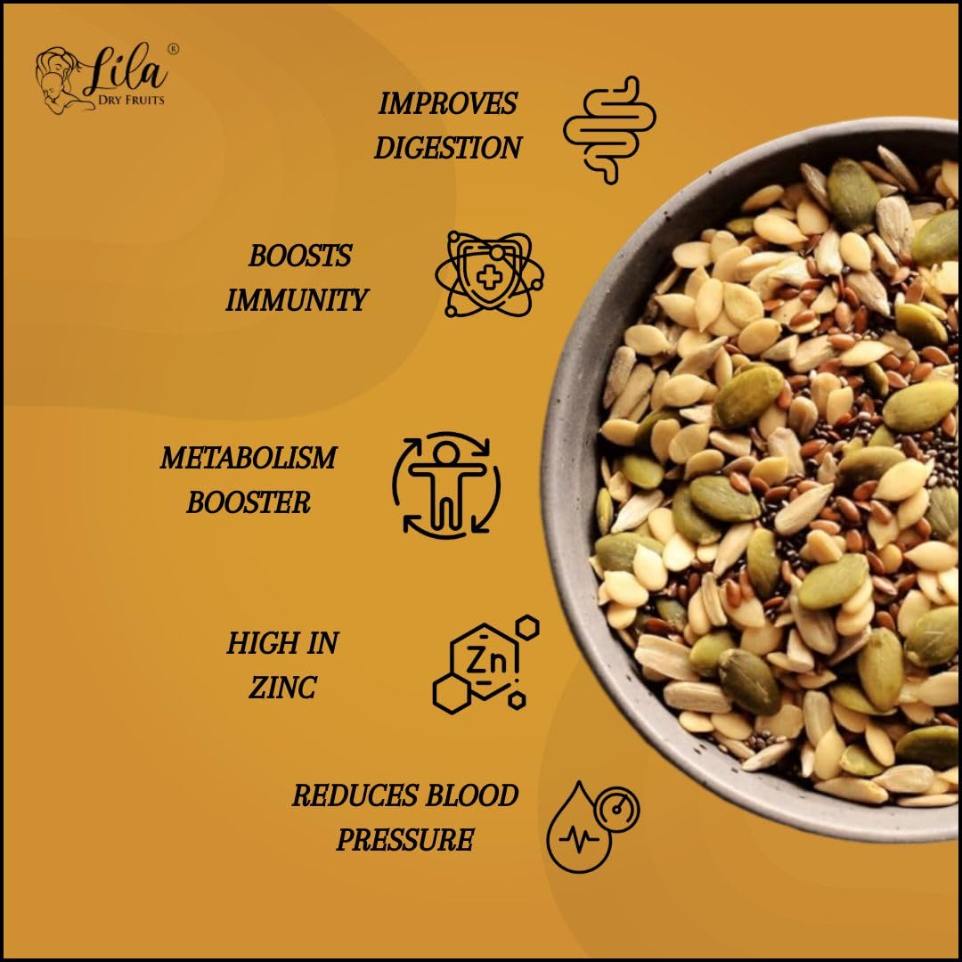 LILA DRY FRUITS 5 in1 Superseed Mix 500 Gms - Mixture of Chia, Pumpkin, Sunflower, Watermelon and Flax Seeds | Immunity combo for Weight Management | Mix Seeds for Eating | Perfect for Gifting - Image 3