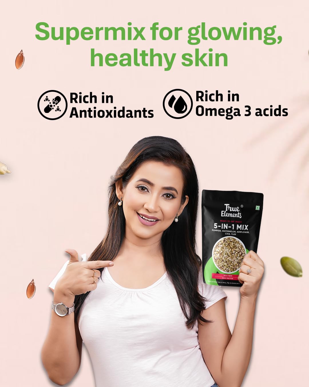 True Elements Mixed Seeds for Eating 250g - 5 in 1 Seeds Mix | Edible Seed | Healthy Snack | Mix of Pumpkin, Watermelon, Sunflower, Chia & Flax Seed | High in Protein | 100% Natural and Roasted - Image 4