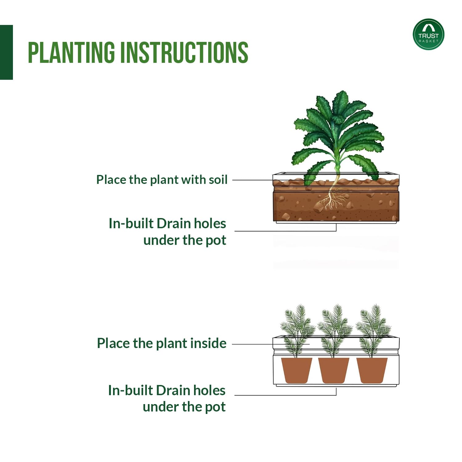 TrustBasket Haven 24 Inch Lightweight German Polymer Planter | Unbreakable UV-Protected Flower Pot for Living Room, Balcony, Garden | Large Planter for Home Décor | Rectangular Planters | Grey - Image 7