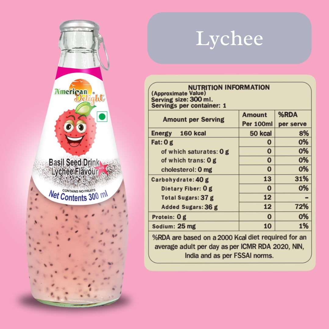 American Delight Flavored Drink with Basil Seed |Cocktail, Kiwi, Lychee, Blueberry, Strawberry, Orange Flavored Fruit Drink with Basil Seeds Aka Sabja Seeds | Pack of 6 x 300 Ml Each - Image 5