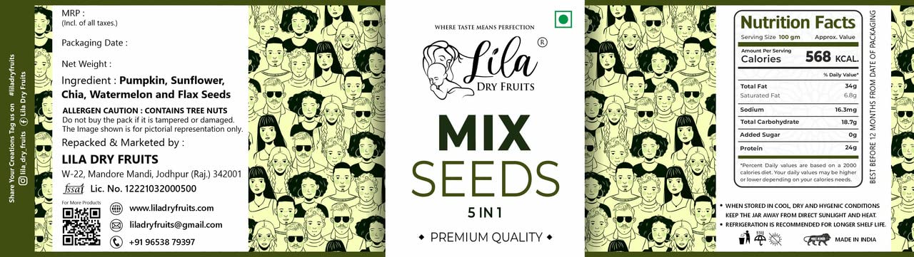 LILA DRY FRUITS 5 in1 Superseed Mix 500 Gms - Mixture of Chia, Pumpkin, Sunflower, Watermelon and Flax Seeds | Immunity combo for Weight Management | Mix Seeds for Eating | Perfect for Gifting - Image 2