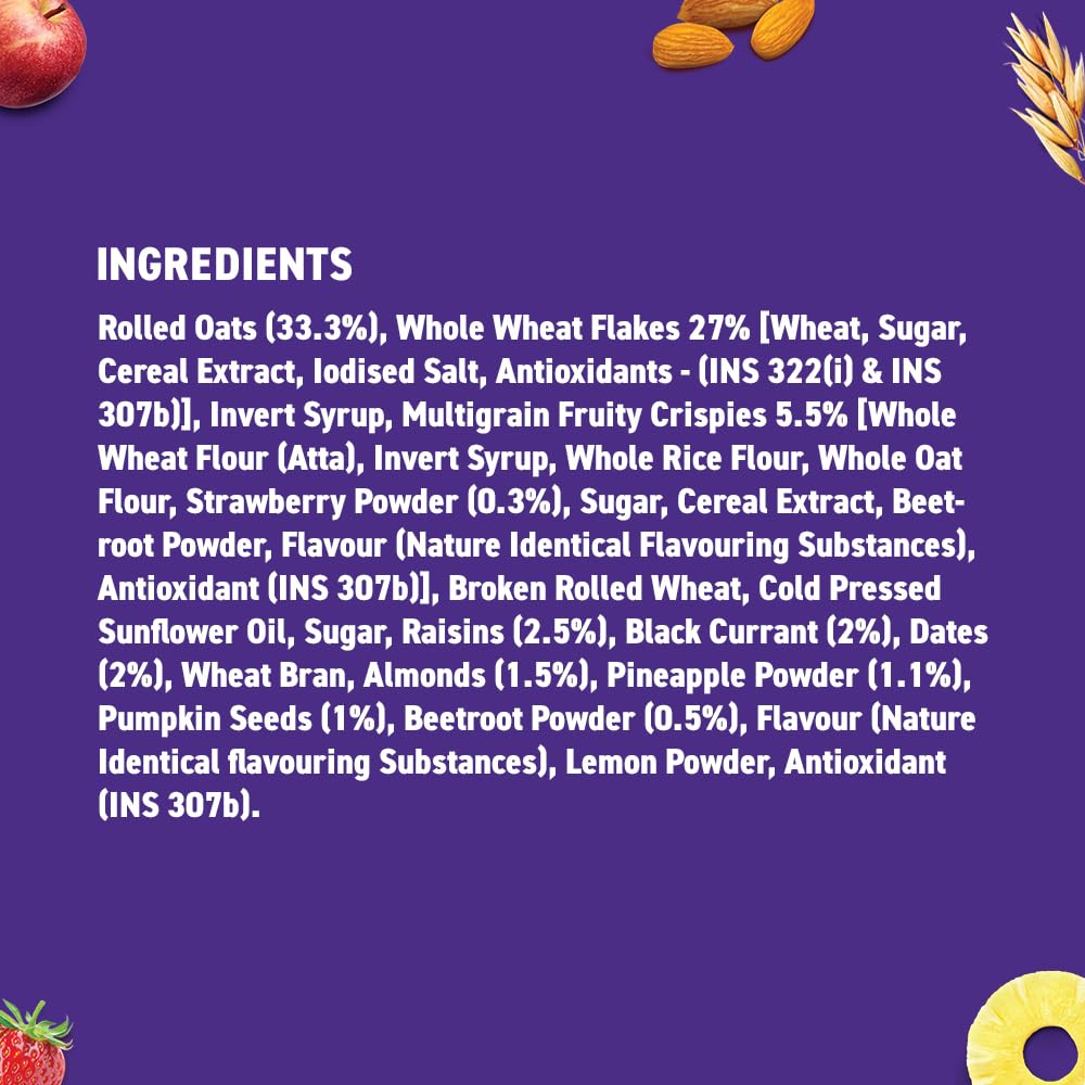 Bagrry’s Fruit & Fibre Muesli- Mixed Fruit 1kg Jar | 75% Fruits, Nuts, Seeds & Grains | Power of 12 Ingredients | With Strawberries, Apples, Pineapples, Oats & Seeds | High Fibre, Source of Protein, No Trans-Fat | Healthy Multigrain Breakfast Cereal | No Corn Flakes Muesli | No Presevatives - Image 3