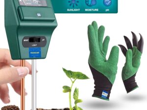 FreshDcart Solar pH Meter for Soil Testing – New 3 in 1 Soil Moisture Sensor, Soil pH Meter for Agriculture & Solar Light Meter, Moisture Meter for Plants, Acidity Tester with Garden Gloves