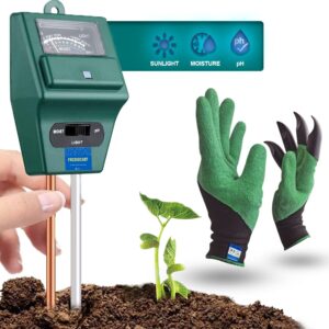 FreshDcart Solar pH Meter for Soil Testing – New 3 in 1 Soil Moisture Sensor, Soil pH Meter for Agriculture & Solar Light Meter, Moisture Meter for Plants, Acidity Tester with Garden Gloves