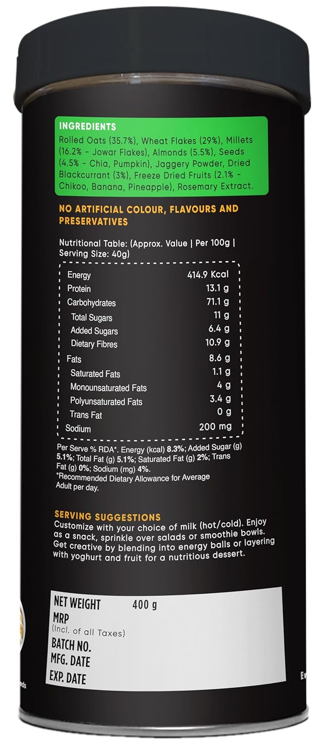 True Elements Muesli Fruits, Nuts & Seeds 400gm - Breakfast Cereal | 100% Wholegrain | Muesli with Freeze Dried Fruits - Image 2