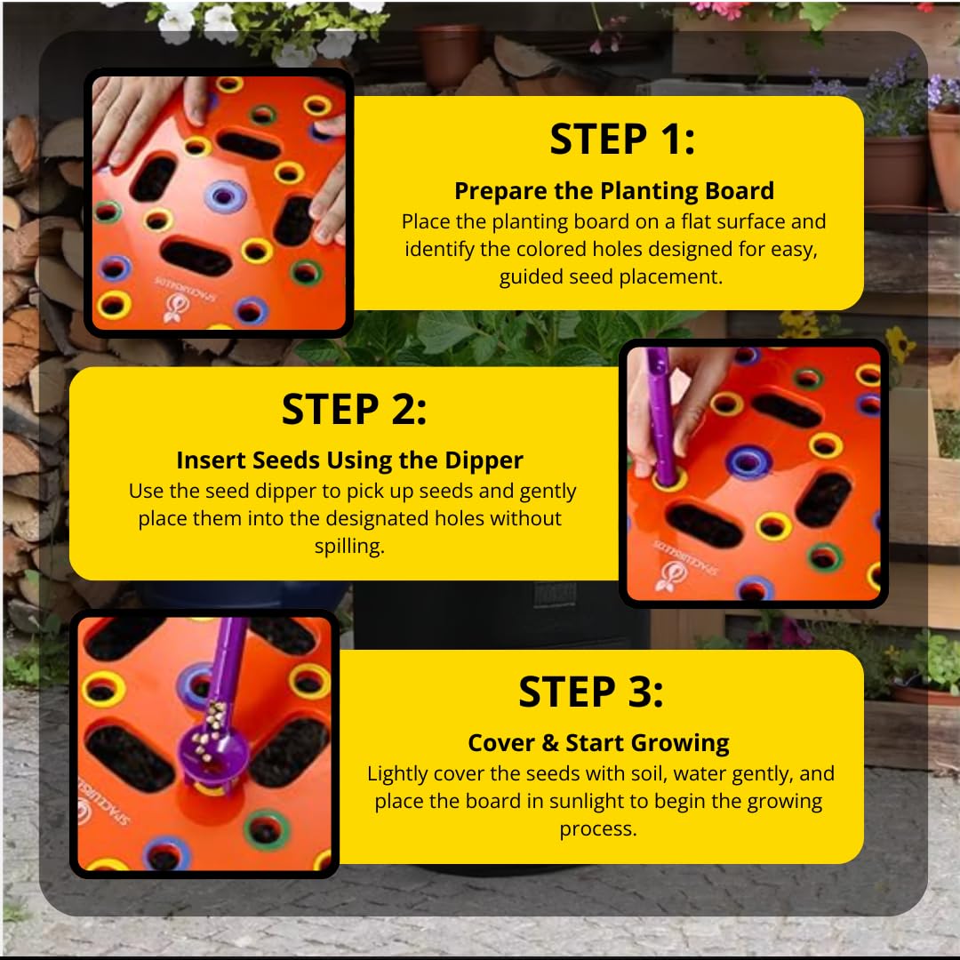 Round Seed Planting Template with Seed & Seedling Spacer, Color-Coded Garden Spacing Tool with Dibber and Spoon, Vegetable Growing Guide for Easy Home & Kitchen Gardening - Image 3