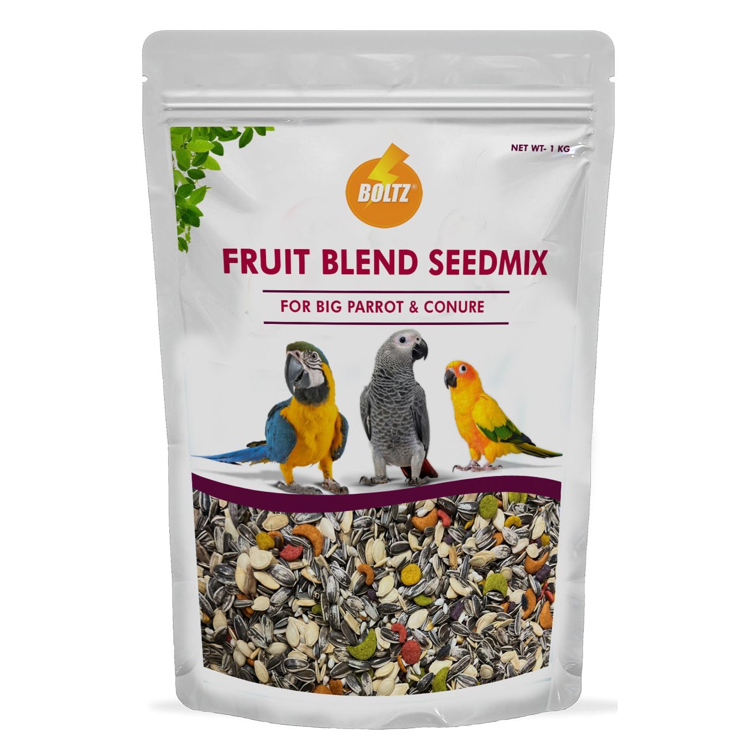 BOLTZ Premium Fruit Pellet with Seed Mix for Parrot 1KG Pack, African Grey Parrot,Sun Conure,Macaw,Lovebird and Alexander - All Life Stages Mix Seeds (Fruit Pellet 1Kg)